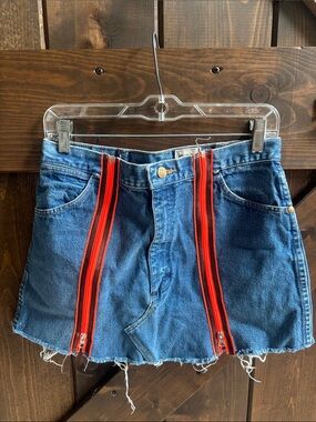 Denim Mini Skirt with Orange Zipper Accents